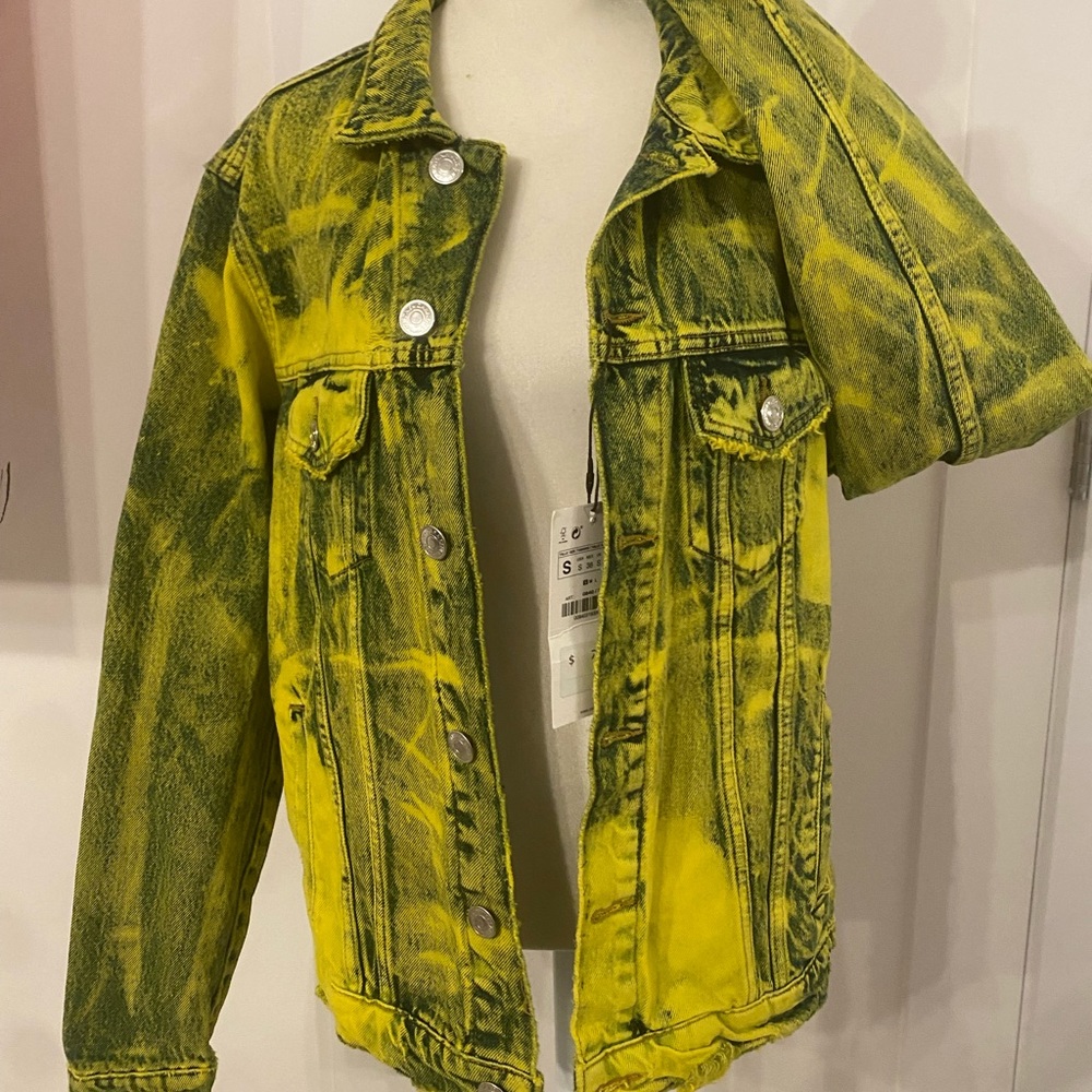 NWT Oversized neon acid wash denim jacket sz SM (Men’s) but also for women!